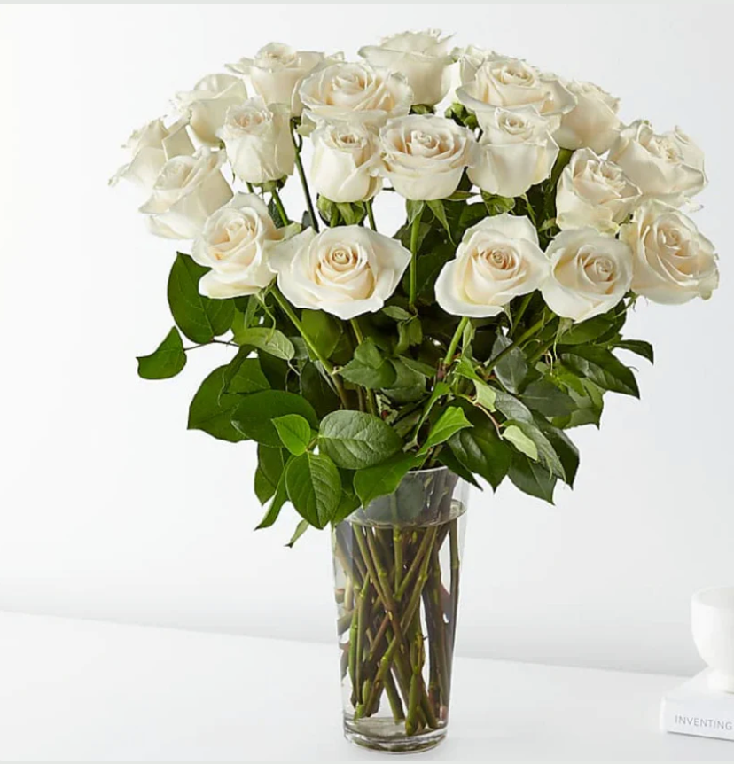 E5435D Long Stem White Rose Bouquet 18